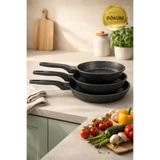 CHEFTİME Granit Döküm Tava Seti 3’lü Siyah - 20cm-24cm-28cm