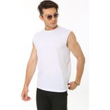CHEISU Erkek Beyaz Bisiklet Yaka Tank Sıfır Kol Atlet %100 Pamuk T-shirt