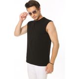 CHEISU Erkek Siyah Bisiklet Yaka Tank Sıfır Kol Atlet %100 Pamuk T-shirt