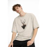 Chekich Deer - Oversize Erkek Tişört BEJ