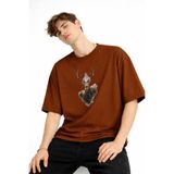 Chekich Deer - Oversize Erkek Tişört KAHVE