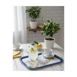 CHEMDLE Limon Desenli Dekoratif Tepsi – Mavi Çerçeveli Servis & Sunum Tepsisi 28×40- İki Adet