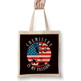Chemistry Passion Us American Flag Chemist Science Lab Tech Bez Çanta Uzun Saplı - Açık Bej - 40 X 40