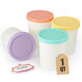 CherHome Dondurma Konteynerleri, Ev Yapımı Dondurma için 4'lü Dondurma Kabı Seti (her biri 1 Quart), Yeniden Kullanılabilir Plastik Ev Yapımı Büyük Dondurma Saklama Kapları Dondurucu için Silikon Kapaklı