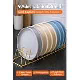 Cherie Home Tezgah Üstü Gold Bulaşıklık Düzenleyici, Paslanmaz 9 Bölmeli Tabaklık Kurutmalık Organizer Teli