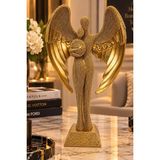 Chermik Altın Kanatlı Melek Figürü Dekoratif Biblo Masaüstü Obje 14X25 cm 1-18
