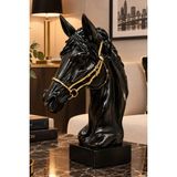 Chermik Siyah Altın Detaylı At Başı Büstü Figürü Dekoratif Heykel 20X29 cm 7-19
