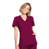 Cherokee Kadın Workwear Originals Mock Wrap Scrubs Gömlek, Şarap, L