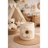 Cherry Bloom Cotton Peluş Papatyalı Çamaşır Sepeti, Oyuncak Sepeti, Keçe Sepet, Çocuk Odası Düzenleyici 30 cm