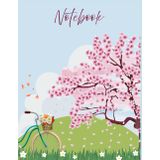 Cherry Blossom Spring - 80 pages Ruled Notebook with Bicycle & Scenic Nature