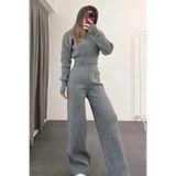 Cherry Butik Parmak Geçirmeli Crop Kazak Pantolon Kadın Triko Takım