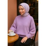 Cherry Butik Salaş Balon Kol Bisiklet Yaka Triko Kadın Kazak mor-lila L/XL salaschch