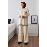 Cherry Butik Siyah Krem Çimalı Rahat Tunik Pantolon Tesettür Triko Takım cimalıtesettur