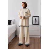 Cherry Butik Siyah Krem Çimalı Rahat Tunik Pantolon Tesettür Triko Takım