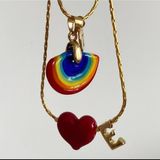 Cherry Design Gökkuşağı Kalp Altın Kaplama Set