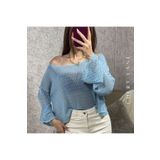 Cherry Lane Kayık Yaka Uzun Kollu Ajurlu Desen Bebek Mavisi %100 Pamuk Bluz