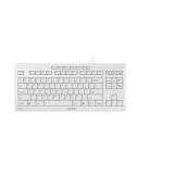 CHERRY Stream Keyboard TKL, ABD düzeni, QWERTY klavye, kablolu klavye, mavi melek, SX makas mekanizması, fısıltı sessiz tuş vuruşu, beyaz-gri