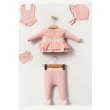 Cherub Baby Elit Bebe Yaka Fistolu %100 Pamuk Yenidoğan Kız Bebek 5 Parça Hastane Çıkışı Zıbın Seti