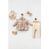 Cherub Baby Gold Düğmeli Çiçekli Kız Bebek Yenidoğan 5 Parça Hastane Çıkışı Zıbın Seti