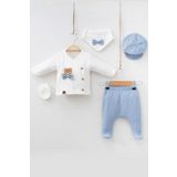 Cherub Baby Süzene Ayıcıklı Nervüllü Yenidoğan Erkek Bebek 5 Parça Hastane Çıkışı Zıbın Seti