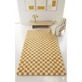 Chess Dama Desenli Kemik-Hardal Salon Oturma Odası Yatak Odası Koridor Makine Halısı Yolluk Shaggy - Kemik - Gold - 80 x 100 cm
