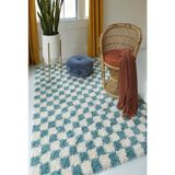 Chess Kareli Kemik-Turkuaz Salon Oturma Odası Yatak Odası Koridor Makine Halısı Yolluk Shaggy - 120 x 150 cm