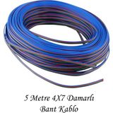 CHESTER 4 Damarlı Rgb Şerit LED ve Montaj Bant Kablosu 4x7 Kalaylı Tam Bakır 5 Metre Yassı Kablo