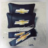 Chevrolet Siyah Deri Oto Boyun Yastık,Kemer Konforu Set
