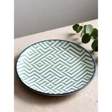Chevron Olive Gourmet 25 cm 12 Adet Porselen Düz Tabak Beyaz-Mavi