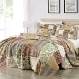 Chezmoi Collection Delaney 3 Parça Çiçekli Yama İşi Önceden Yıkanmış%100 Pamuk Yorgan Seti, King Size