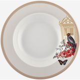Chiara Alessi Magic Garden Beyaz Porselen Çukur Tabak 21 cm Çiçek ve Kuş Desenli