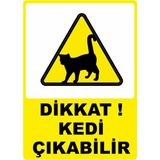 ChicArt Design Studio Dikkat Kedi Çıkabilir Dijital Uv Folyo Baskı Yapışkanlı Uyarı Etiket Yapıştırma Sticker 12.5X17.5 cm