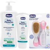 Chicco Göz Yakmayan Saç Ve Vücut Şampuanı 750ml, Baby Moments Doğal Pişik Kremi 100ml,Tarak&Fırça Seti Pembe