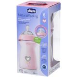 Chicco Natural Feeling Anti-Kolik biberon 6 aylık 330 ml, yumuşak ve esnek silikon vantuzlu bebek şişesi, emzirme için uygundur, pembe