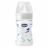 Chicco Silikon Emzikli 150 ml Mavi Desenli Cam Biberon