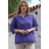Chiccy Açık Mor Yuvarlak Yaka 3/4 Kol Yıkamalı Pamuklu Dokuma Bluz 60 62