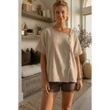 Chiccy Bej Asimetrik Yaka Kısa Kol Düğmeli Casual Müslin Dokuma Bluz 67 58