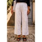 Chiccy Beyaz Astarlı Brodeli Lastikli Bel Casual Organze Kumaş Dokuma Pantolon 103 65