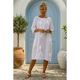 Chiccy Beyaz Casual 100% Keten Dokuma Elbise 102 61