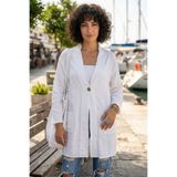 Chiccy Beyaz Kimono Yaka 3/4 Kol Düğmeli Çift Cepli Casual Flamlı Pamuklu Kumaş Dokuma Ceket 85 60