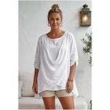 Chiccy Beyaz Yuvarlak Yaka 3/4 Kol İkili Set Casual Pamuklu Salaş Dokuma Bluz 80 63