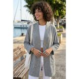 Chiccy Gri Kimono Yaka 3/4 Kol Düğmeli Çift Cepli Casual Flamlı Pamuklu Kumaş Dokuma Ceket 85 60