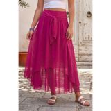 Chiccy İtalyan Fuşya Astarlı Kuşaklı Casual İpek Uzun Dokuma Etek 90 65