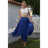 Chiccy İtalyan Lacivert Astarlı Lastikli Bel Casual İpek Uzun Dokuma Etek 98 60