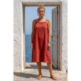 Chiccy Kiremit Rengi Straplez Yaka Gizli Cepli Ayarlanabilir Askılı Casual Müslin Dokuma Elbise 95 55