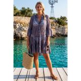 Chiccy Koyu Gri Hakim Yaka Volanlı Kol Düğmeli Eteği Fırfırlı Dantelli Casual Dokuma Beach Elbise 105 60
