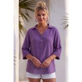 Chiccy Lila Gömlek Yaka Düğmeli 3/4 Kol Casual Müslin Oversize Dokuma 67 67