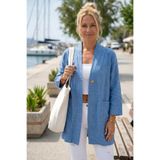 Chiccy Mavi Kimono Yaka 3/4 Kol Düğmeli Çift Cepli Casual Flamlı Pamuklu Kumaş Dokuma Ceket 85 60