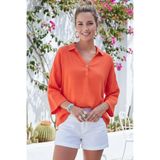 Chiccy Mercan Gömlek Yaka Düğmeli Uzun Kollu Yıkamalı Casual Müslin Dokuma Bluz 70 65