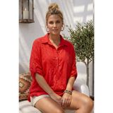 Chiccy Narçiçeği Gömlek Yaka Kısa Kol Düğmeli File Cepli Brodeli Casual Pamuklu Dokuma Bluz 70 60